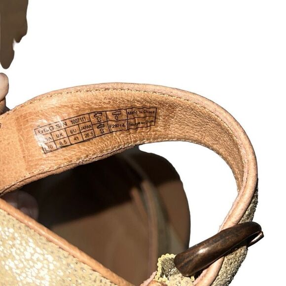 Ugg Jazmine Metallic Chestnut Gold Coast Cork Wedge Sandals Adjustable Sz 10 - Picture 9 of 9